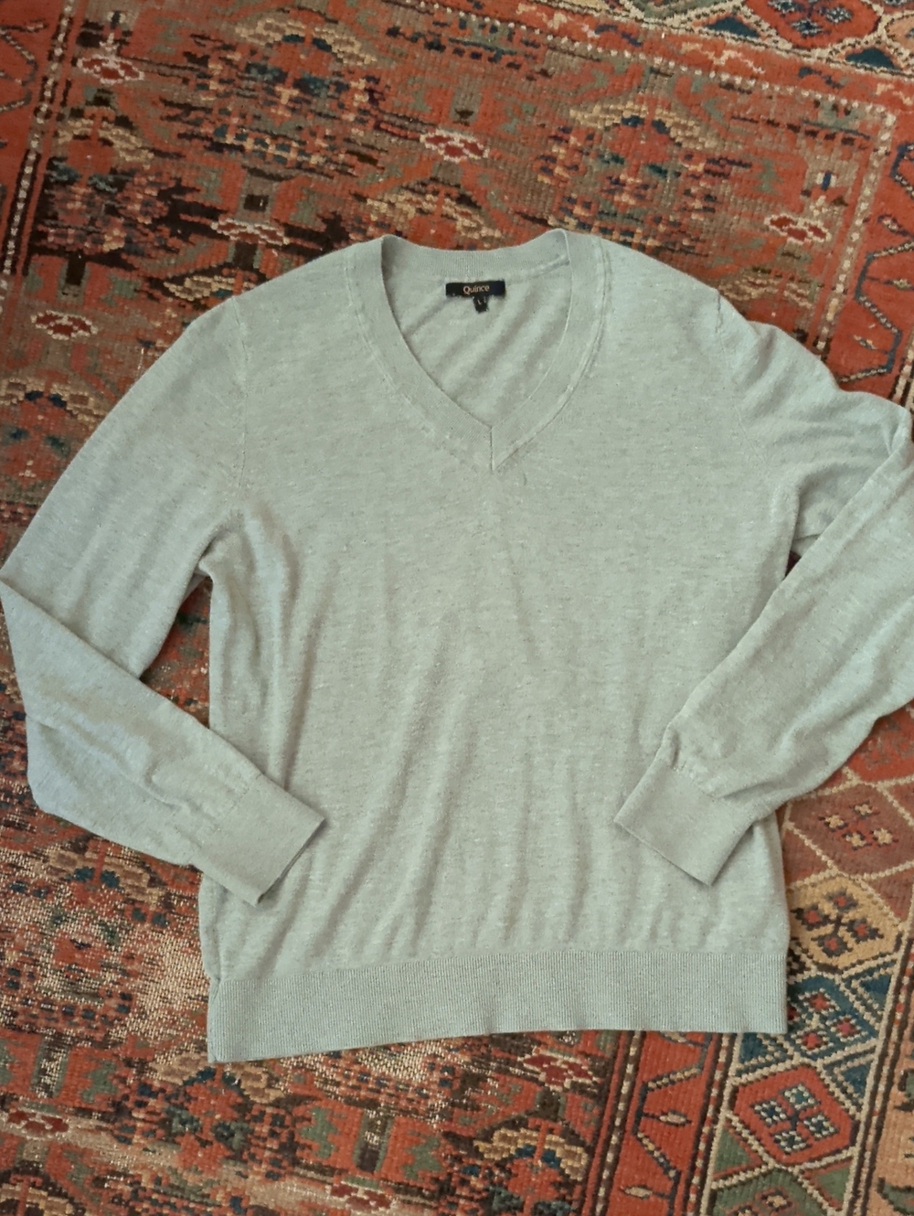 Quince Light Gray Women's V-Neck Sweater